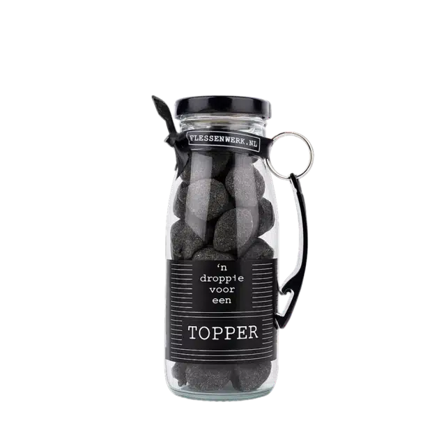 Dropflesje 250 ml ‘n Droppie voor een Topper! met flessen opener