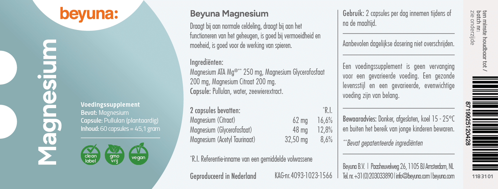 Magnesium - 60 plantaardige capsules - Afbeelding 3