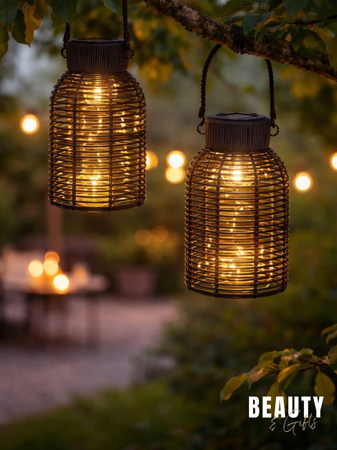 Solar lantaarn rotan – Sfeervolle buitenverlichting – 25 cm - Afbeelding 2