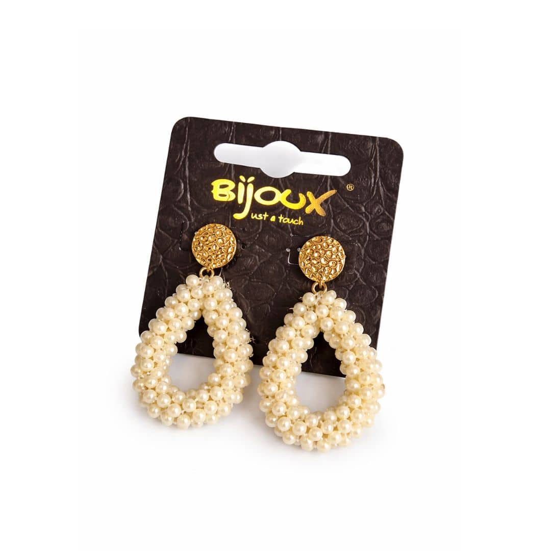 Goudkleurige Oorbellen met crèmekleurig Kristalkraaltjes