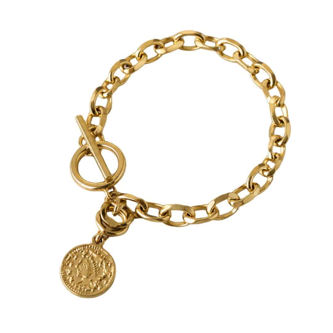 Isabella Gouden Damesarmband – Schakelarmband met Vintage Muntbedel